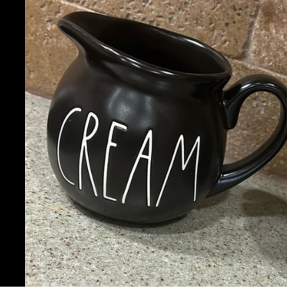 RAE DUNN VINTAGE BLACK WITH WHITE LETTERS